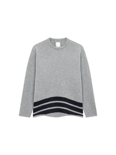 Men s Striped Crew Neck Wool Pullover Melange Gray 270527 - EMPORIO ARMANI - BALAAN 1