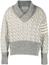 V-Neck Twist Detail Knit Top Grey - THOM BROWNE - BALAAN 2