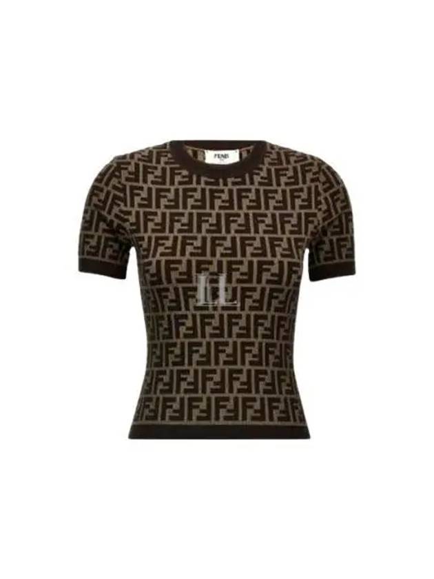 FF Cotton Crew Neck Short-Sleeved Knit Top Brown - FENDI - BALAAN 2