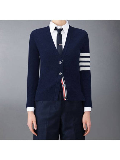 4-Bar V-Neck Cashmere Cardigan Navy - THOM BROWNE - BALAAN 2