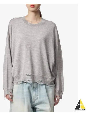 Cropped Distressed Merino Wool Knit Gray WY172Y049B - R13 - BALAAN 1