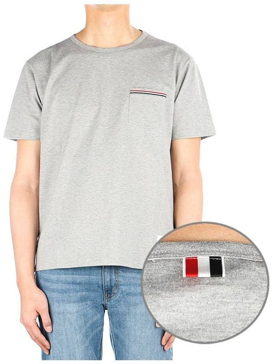 Three-line Lining Pocket Jersey Round Short Sleeved T-shirt Light Grey - THOM BROWNE - BALAAN 2