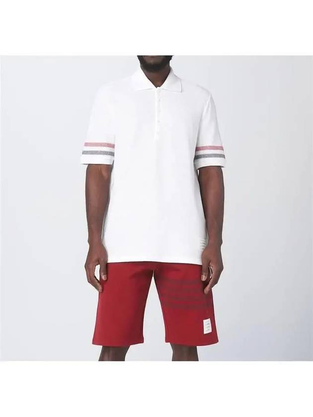 Men's RWB Stripe Cotton Polo Shirt White - THOM BROWNE - BALAAN 6