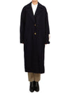 Women's Cocoon Gold Button Patch Single Coat Navy - GOLDEN GOOSE - BALAAN.