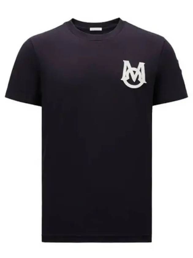 8C00021 8390T 778 Monogram Logo Embroidered Short Sleeve T Shirt Navy Men s TLS 270374 - MONCLER - BALAAN 1