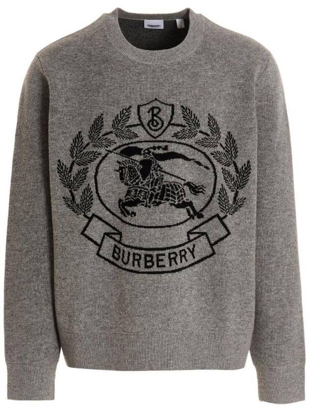 Men's Irving Irving Logo Print Crew Neck Wool Knit Top Gray - BURBERRY - BALAAN.