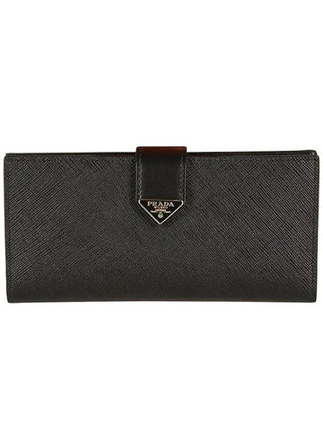Saffiano Leather Triangle Logo Long Wallet Black - PRADA - BALAAN.