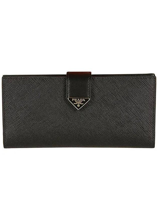 Saffiano Leather Triangle Logo Long Wallet Black - PRADA - BALAAN.