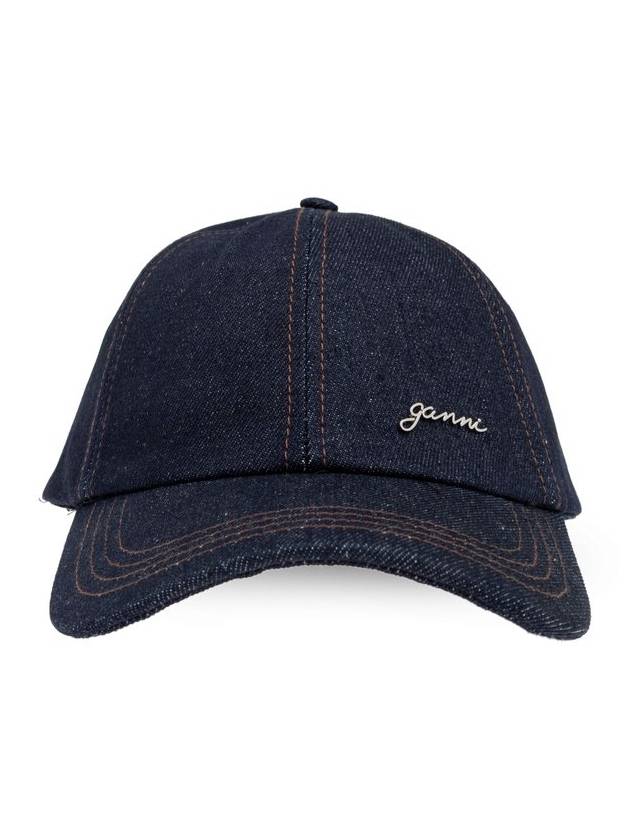 Ganni logo plaque denim baseball cap - GANNI - BALAAN 1