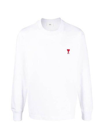 Small Heart Logo Long Sleeve T-Shirt White - AMI - BALAAN 1