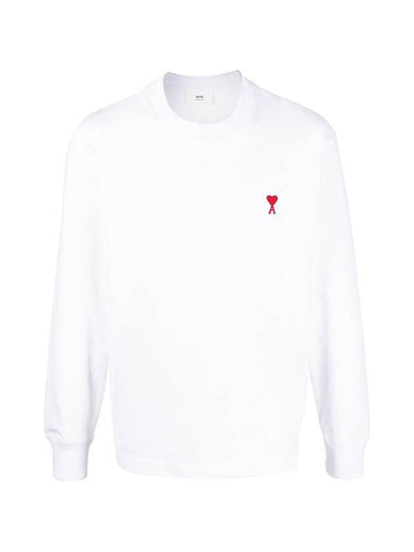 Small Heart Logo Long Sleeve T-Shirt White - AMI - BALAAN 1