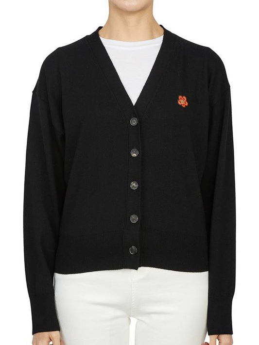 Boke Flower Embroidered Wool Cardigan Black - KENZO - BALAAN 2