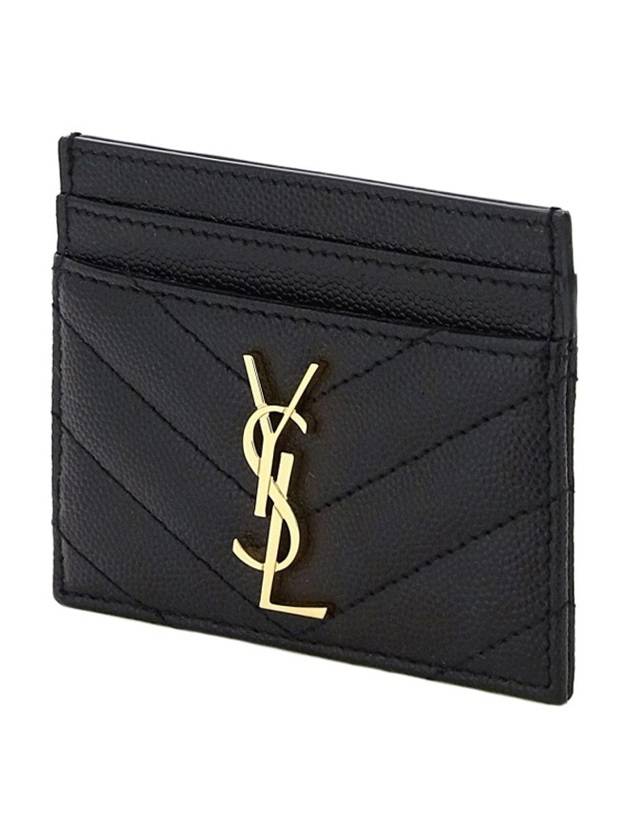 Gold Matelasse Caviar Leather Card Wallet Black - SAINT LAURENT - BALAAN 4