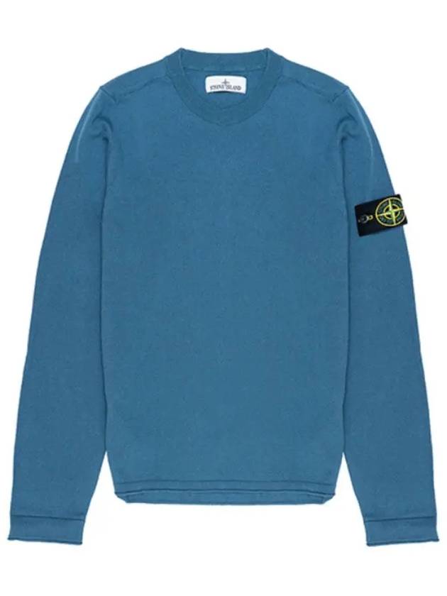 Compass Motif Crew Neck Regular Fit Cotton Knit Top Avio Blue - STONE ISLAND - BALAAN 3