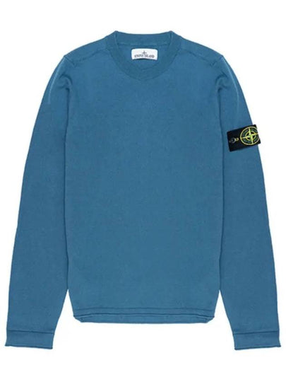 Compass Motif Crew Neck Regular Fit Cotton Knit Top Avio Blue - STONE ISLAND - BALAAN 2