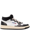 Men's Medalist Leather Mid Sneakers White Black - AUTRY - BALAAN.