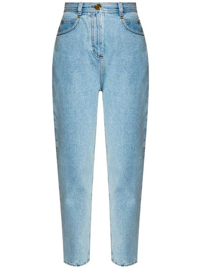 Logo patch high waist straight jeans blue - BALMAIN - BALAAN 2