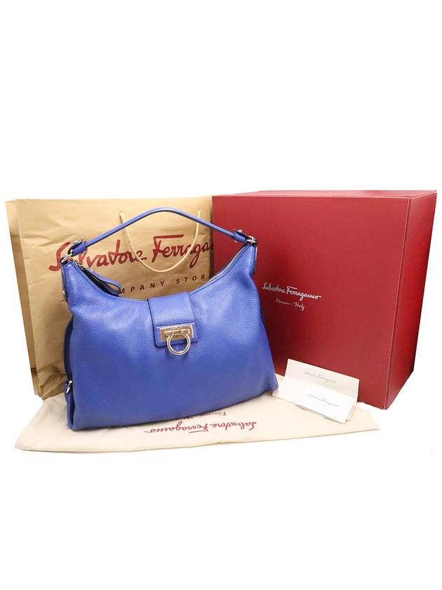 Women s Ferragamo 21 D757 Blue Leather Silver Gancini Panisha Hobo Shoulder Bag gt Gangbuk used luxury goods - SALVATORE FERRAGAMO - BALAAN 3