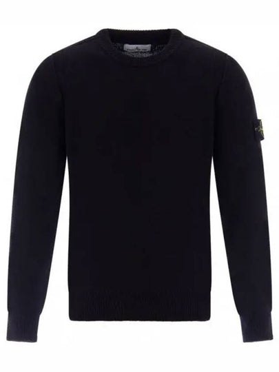 Logo Patch Crew Neck Wool Knit Top Black - STONE ISLAND - BALAAN 2