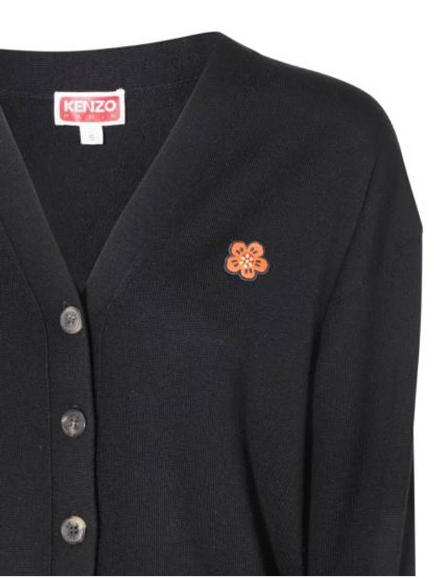 Boke Flower Embroidered Wool Cardigan Black - KENZO - BALAAN 4