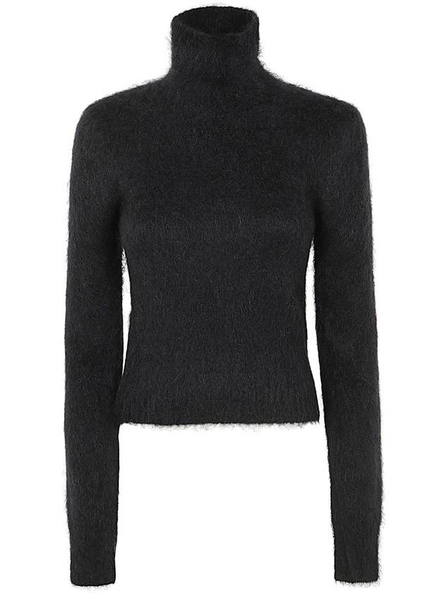 High Neck Alpaca Mohair Brushed Knit Top Black - AMI - BALAAN 2