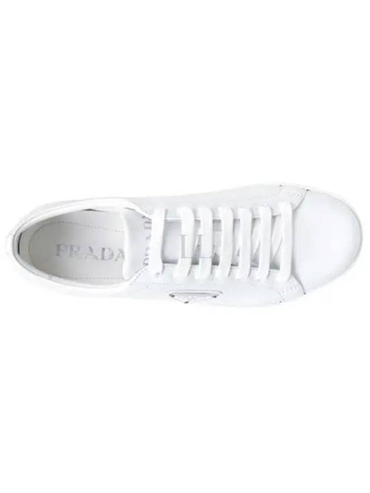 triangle logo brushed leather low-top sneakers white - PRADA - BALAAN 2