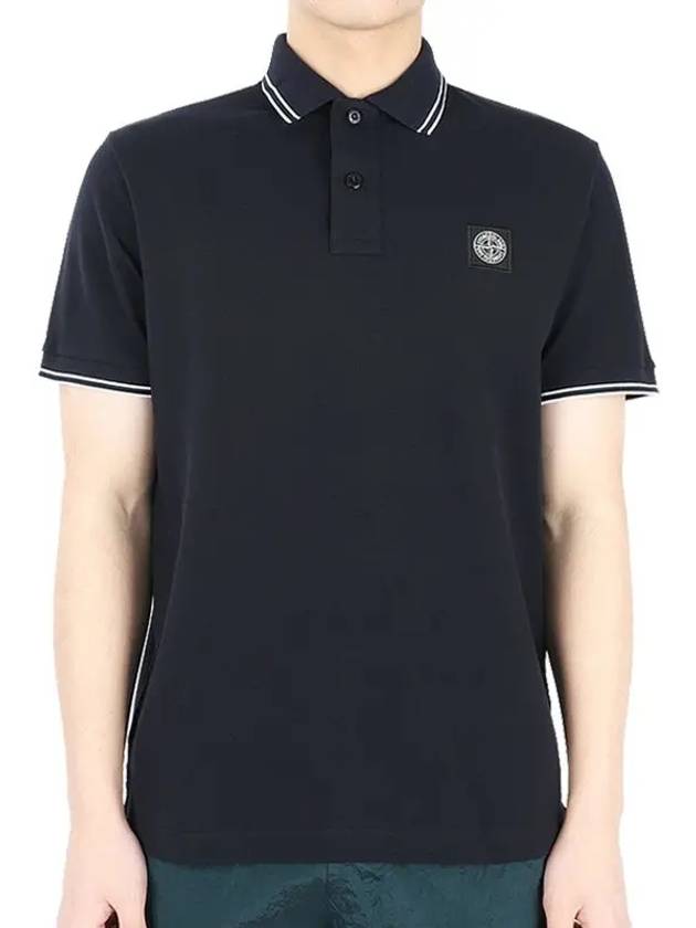 Stretch Cotton Pique Short Sleeve Polo Shirt Navy - STONE ISLAND - BALAAN 3