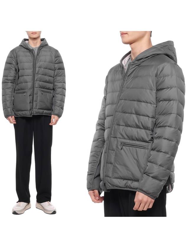 Ultra Light Nylon Hooded Down Padding Grey - THOM BROWNE - BALAAN 3