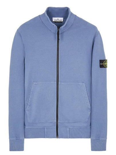 Garment Dyed Cotton Fleece Zip Up Jacket Avio Blue - STONE ISLAND - BALAAN 2