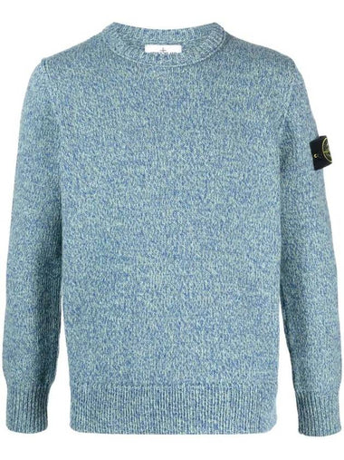 Loose Fit Crew Neck Wool Knit Top Blue - STONE ISLAND - BALAAN 1