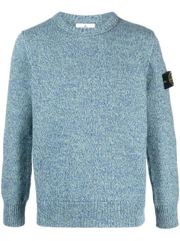 Loose Fit Crew Neck Wool Knit Top Blue - STONE ISLAND - BALAAN 1