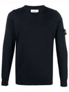 Logo Patch Round Neck Knit Top Navy - STONE ISLAND - BALAAN 3