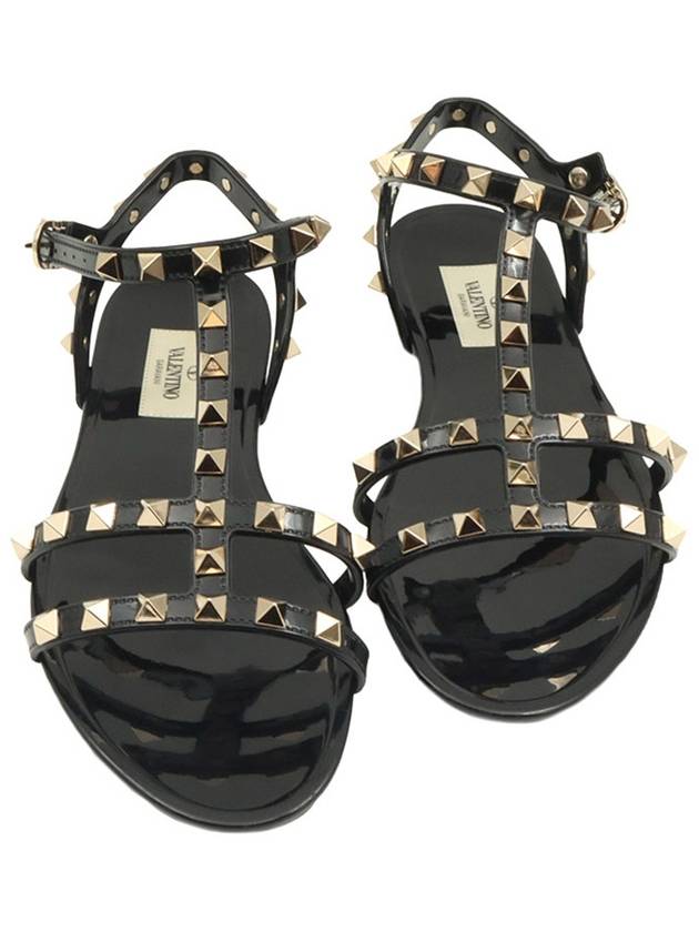 Black rubber gold plated Rockstud flat women s sandals 37 VW2S0H38 - VALENTINO - BALAAN 1