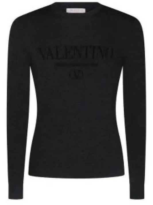 Logo jacquard wool knit gray - VALENTINO - BALAAN 2