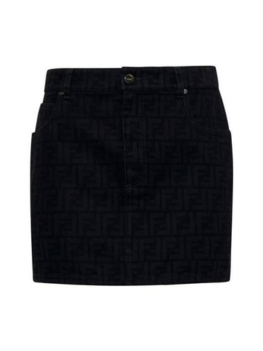 FF Denim Mini A-line Skirt Black - FENDI - BALAAN 1