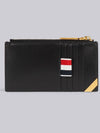 three stripe tab enamel corner zipper card wallet black - THOM BROWNE - BALAAN.