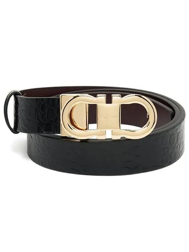 Reversible Gancini Leather Belt Black Dark Barolo - SALVATORE FERRAGAMO - BALAAN 5