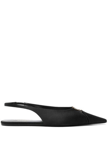 Babylon Satin Slingback Flat Black - SAINT LAURENT - BALAAN 1