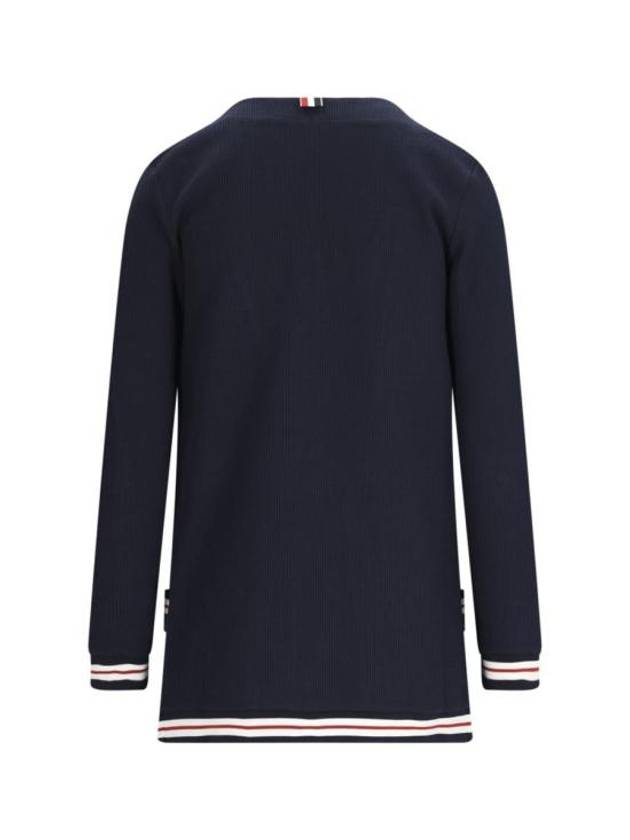 Cricket Stripe Lightweight Textured Cotton V-Neck Cardigan Navy - THOM BROWNE - BALAAN 3