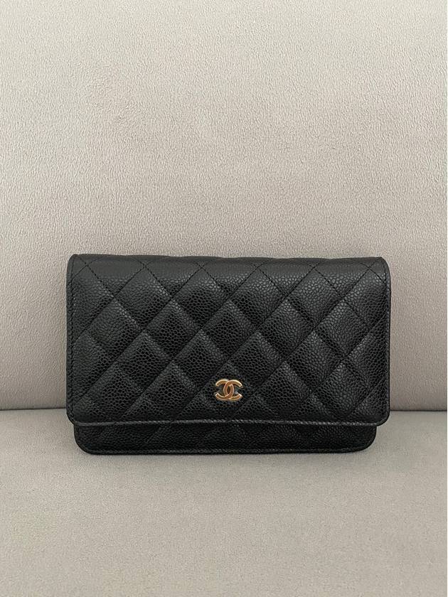 Classic Wallet On Chain Crossbody Bag Grained Calfskin Gold Black - CHANEL - BALAAN 3