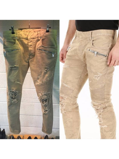 Destroyed Mufa Slim Biker Jeans Beige - BALMAIN - BALAAN 2