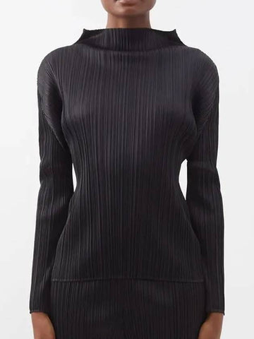 Pleated Please Issey Miyake High Neck Technical Long Sleeve Top Black PP39 JK104 - ISSEY MIYAKE - BALAAN 1