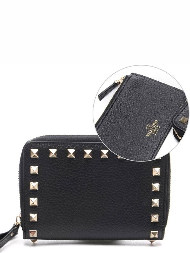 Rockstud Zipper Leather Half Wallet Black - VALENTINO - BALAAN 2