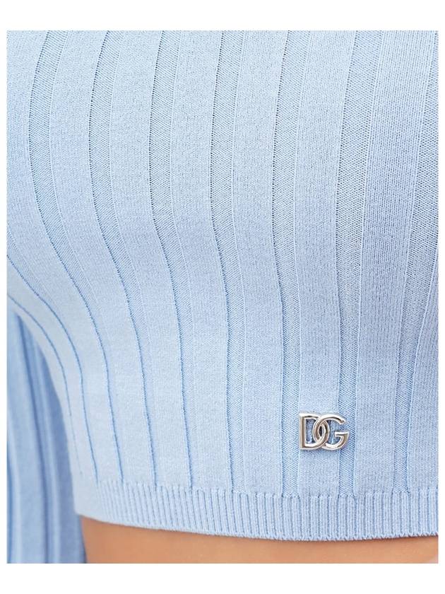 Logo Plaque Knitted Polo Shirt Light Blue - DOLCE&GABBANA - BALAAN 5