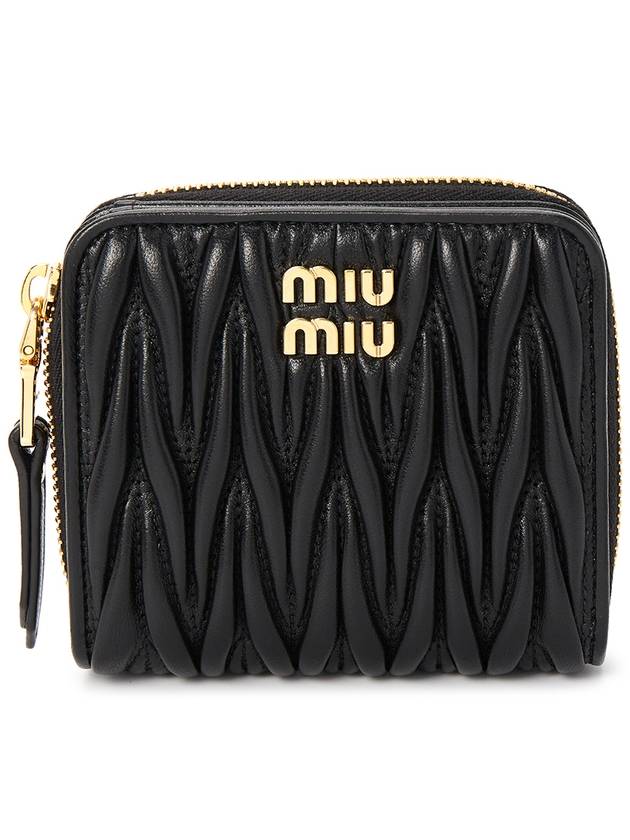 Matelasse Logo Zip Around Half Wallet Black - MIU MIU - BALAAN 2