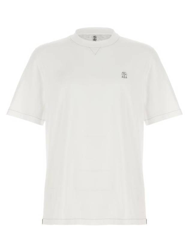 Embroidered Logo Short Sleeve T-Shirt White - BRUNELLO CUCINELLI - BALAAN 1