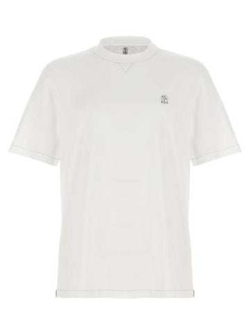 Embroidered Logo Short Sleeve T-Shirt White - BRUNELLO CUCINELLI - BALAAN 1