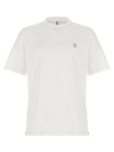 Embroidered Logo Short Sleeve T-Shirt White - BRUNELLO CUCINELLI - BALAAN 1