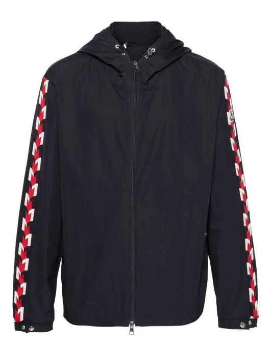 MOYSE Moise logo patch taping hooded zipup jacket blue navy men's jacket 1A00047 54A91 74S - MONCLER - BALAAN 1