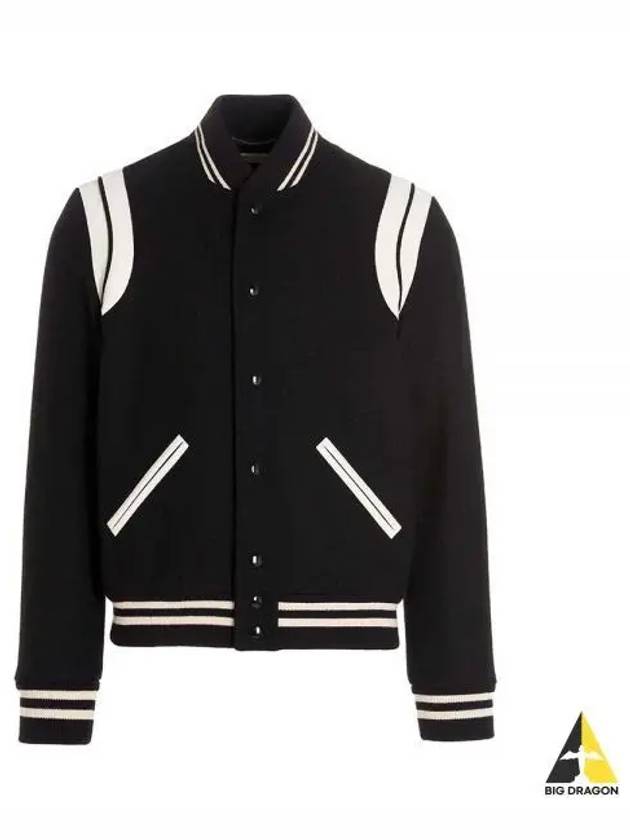 Teddy Bomber Jacket in Wool Black White - SAINT LAURENT - BALAAN 2